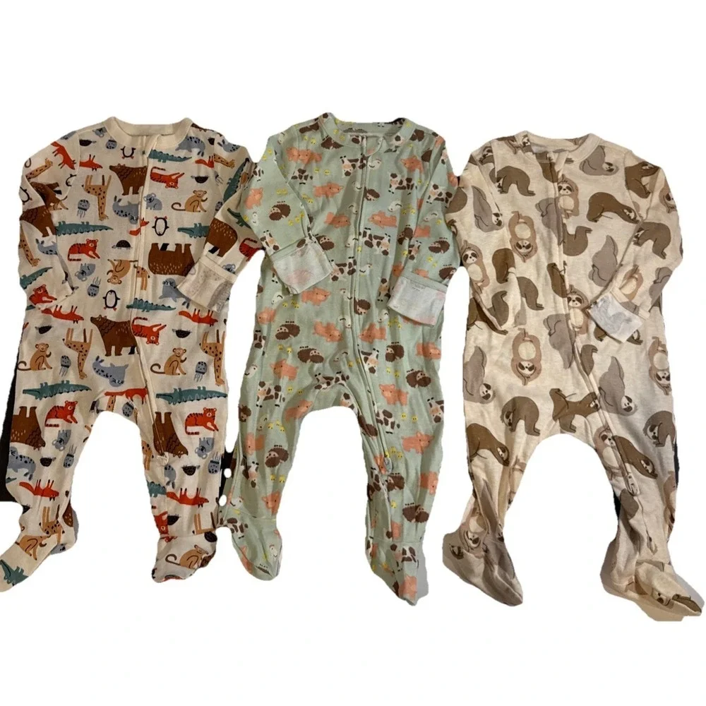 Baby Boy Lot of 3 Old Navy Sleep & Play Animal Print Pajamas 3/6 Months